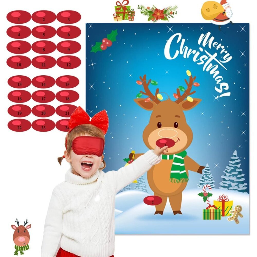 Engaging Pin The Nose On The Reindeer Game for Christmas Celebrations - 28 Pcs